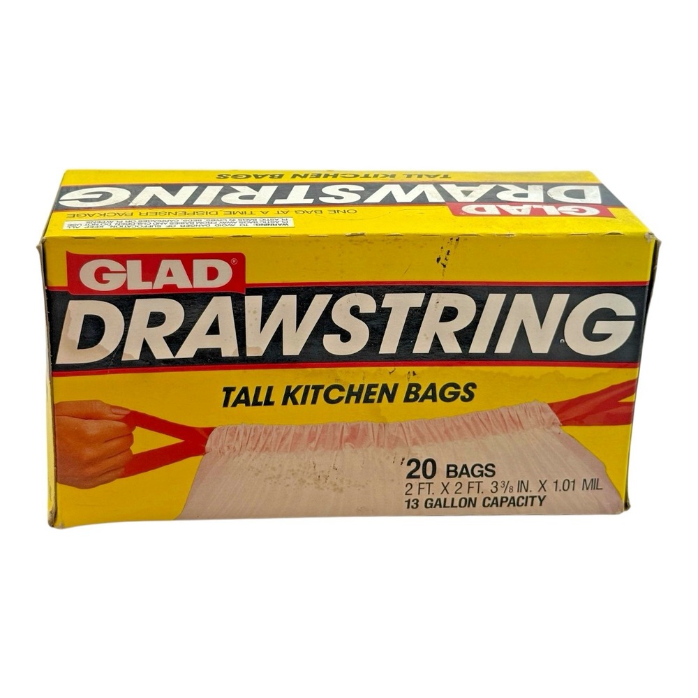 VTG 1980s NOS Glad Tall Kitchen Garbage Bags Box 13 Gal 20 Ct White Trash Prop